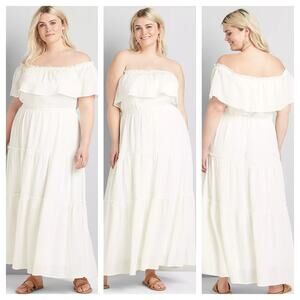 Lane Bryant Tiered Maxi Dress sz 14/16 White On or Off Shoulder Boho Fairy